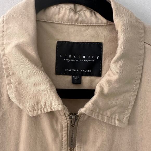SANCTUARY Gold Beige Full Zip Adjustable Waist Jacket Womens Large $130 - Picture 3 of 3